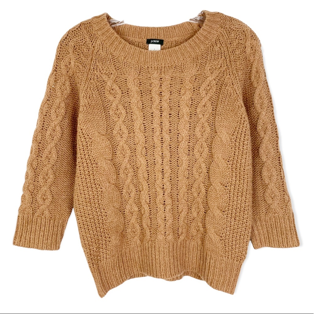 J. Crew Wool cable knit tan crew neck sweater size S
